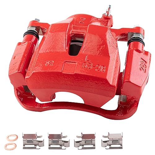 Image of TRQ Front Brake Caliper Set Painted Red Brackets Compatible with 2009-2010 Pontiac Vibe 2016 Scion iM 2011-2016 tC 2017-2018 Toyota Corolla iM 2009-2013 Matrix 2016-2020 Mirai 2006-2020 RAV4