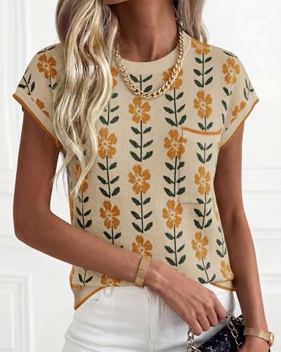 Image of KIRUNDO Summer Fall Short Sleeve Sweater for Women 2026 Casual Sweater Vest Cotton Knit Pullover Tank Tops Fashion Clothing