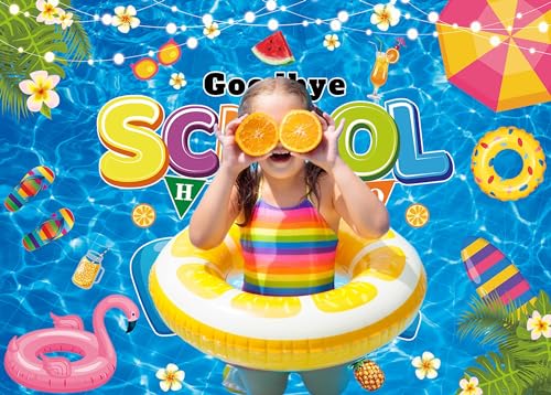 School's Out for The Summer Backdrop Goodbye School Hello Pool Backdrop Summer End of School Year Background for Kids Class Summer Vacation Graduation Party Decorations (210x150cm) - Image 4