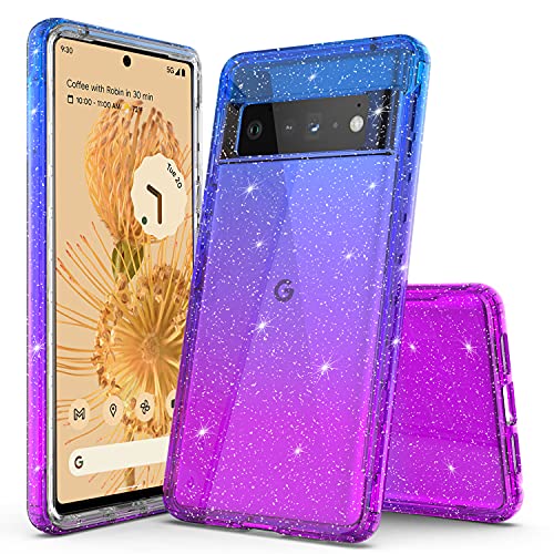 Coque Pixel 7 Pro paillettes transparent bleu violet antichoc TPU