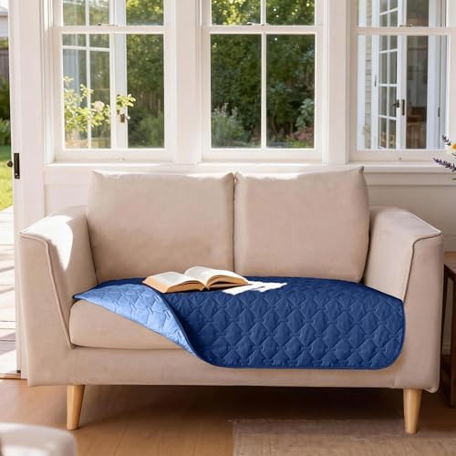 Image of gogobunny 100% Double Sided Waterproof Dog Blanket Soft Pet Bed Cover Reversible Protect Furniture Couch Sofa Car for Puppy Cat Kids (Dark Navy /Light Navy, 32x53 Inch (Pack of 1))