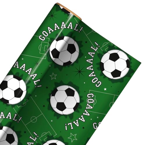 Football Goal Gift Wrapping Paper Roll 3m Green Goaaaal Birthday Gift Wrap 70cm Wide Recyclable Present Paper