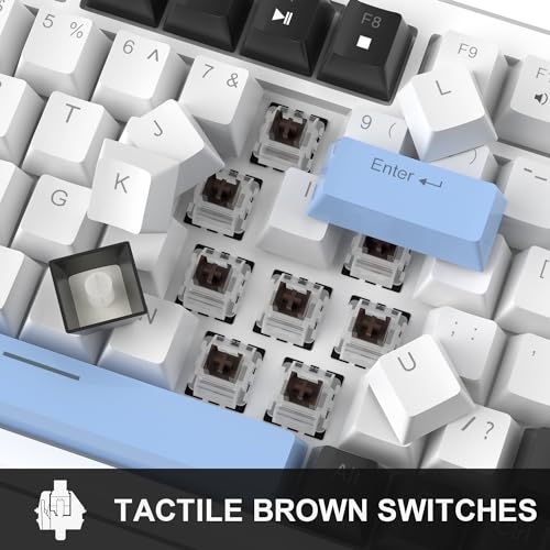 Image of MageGee 75% Mechanical Gaming Keyboard, Compact Blue Backlit Wired Gaming Keyboards with Brown Switches, EVA Foam, Knob Control, STAR75 Portable NKRO PC Gaming Keyboard - White & Blue
