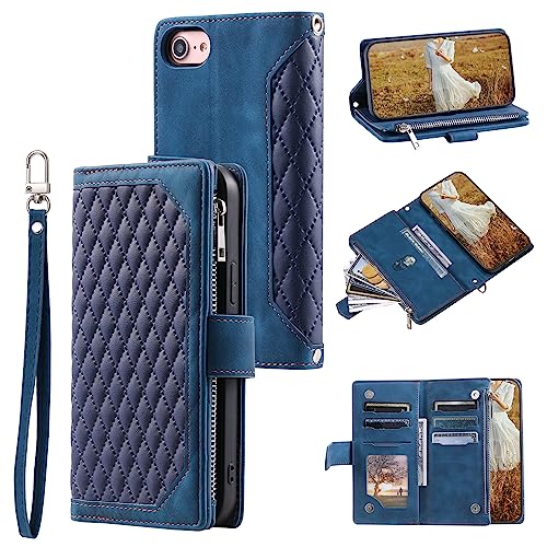 Étui de protection à rabat en cuir pour iPhone 16e bleu