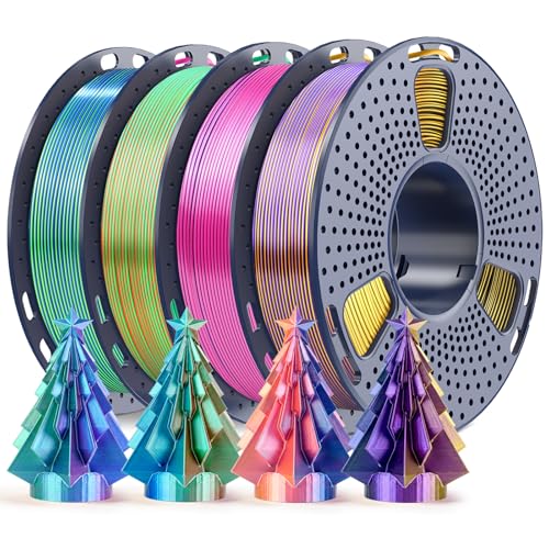 Image of 250g Silk Triple Color PLA Filament 1.75mm Bundle, SUNLU 3D Printer Filament, Coextruded Shiny PLA, Vacuum Packed, 4 Rolls, BlackGoldPurple+RedYellowBlue+OrangeBlueGreen+BlueGreenPurple