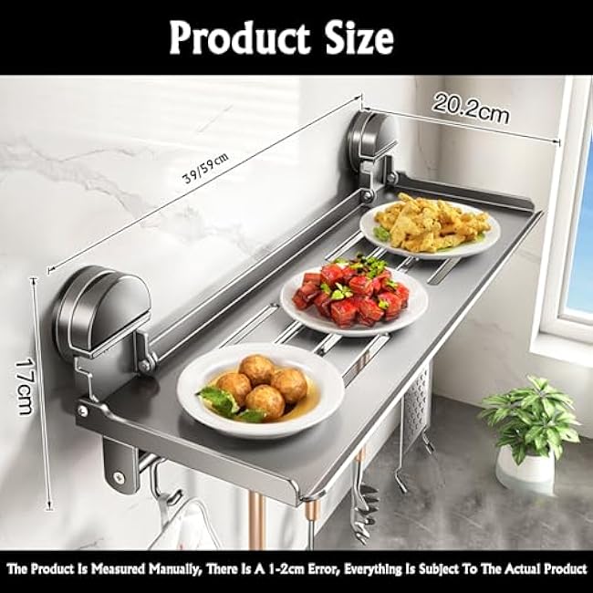 Wall-mounted Folding Kitchen Rack,Cooking Plates for Fruit And Vegetable,Side Dish Stacking Storage,for Snack Fruit and Vegea(59X20.2X17cm)