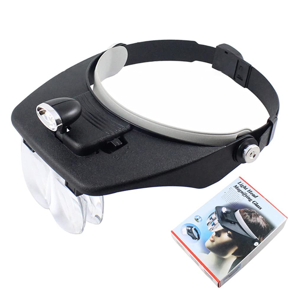 Lente d'ingrandimento frontale con 3 luci LED, strumento di riparazione orologiaio, 6 lenti intercambiabili multiple, 1 x 1,5 x 2 x 2,5 x 3,5 x 8 x