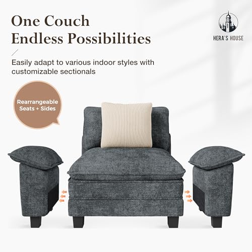 Image of HERA'S HOUSE 124 inch Oversized Modular Sectional L Shaped Sofa,Chenille Blue | 4-Seater Living Room Couches, Wider Armrest and Deep Seat, Comfy Cloud Couch with Ottoman, Wood Sturdy Frame