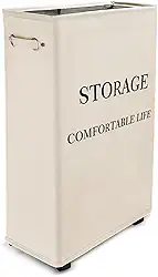 Cesto de Roupa Suja com Rodas 63 cm, 49.6 Litros Cesto de Roupa Suja Dobrável com Alça, Cesto de Armazenamento Alto, Organizador Multiuso Flexível Lavanderia Banheiro Quarto Dormitório (Bege)