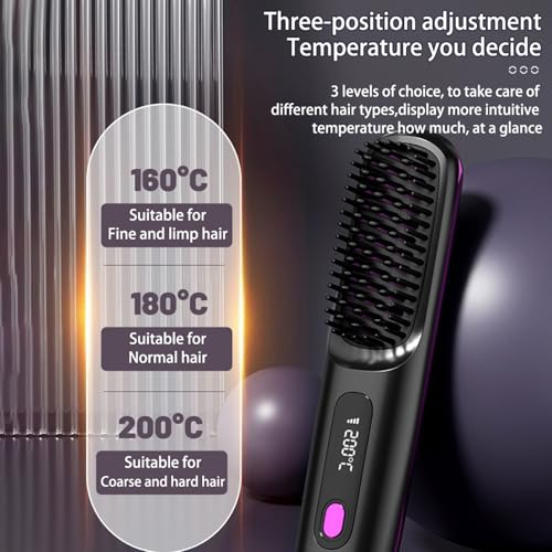 Cepillo Alisador de Pelo Portátil Inalámbrico con Display LED miniatura 3