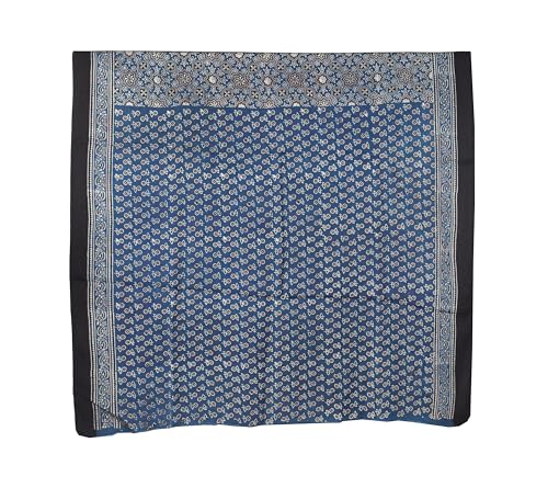 Image of Ethnics of Kutch Womenss Ajrakh Modal Silk Natural Dye Hand Block Print Saree with Blouse Piece - 5.5 Mtr Length