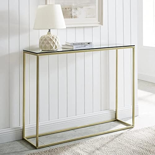 URBNLIVING 2-Tier Console Table, Industrial Sofa Table With Metal Frame, Side Table for Home, Office, Small Spaces, Hallway, Entrance Way (Faux White Marble and Black Legs)