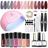Modelones Gel Nail Polish Kit with U V Light 48W Nail Dryer 7 Nude Colors Gel Nail Kit, No Wipe Base Top Coat, Nail Primer, Nail Art Decorations, Integrated Manicure Tools Kit,Gift for Women