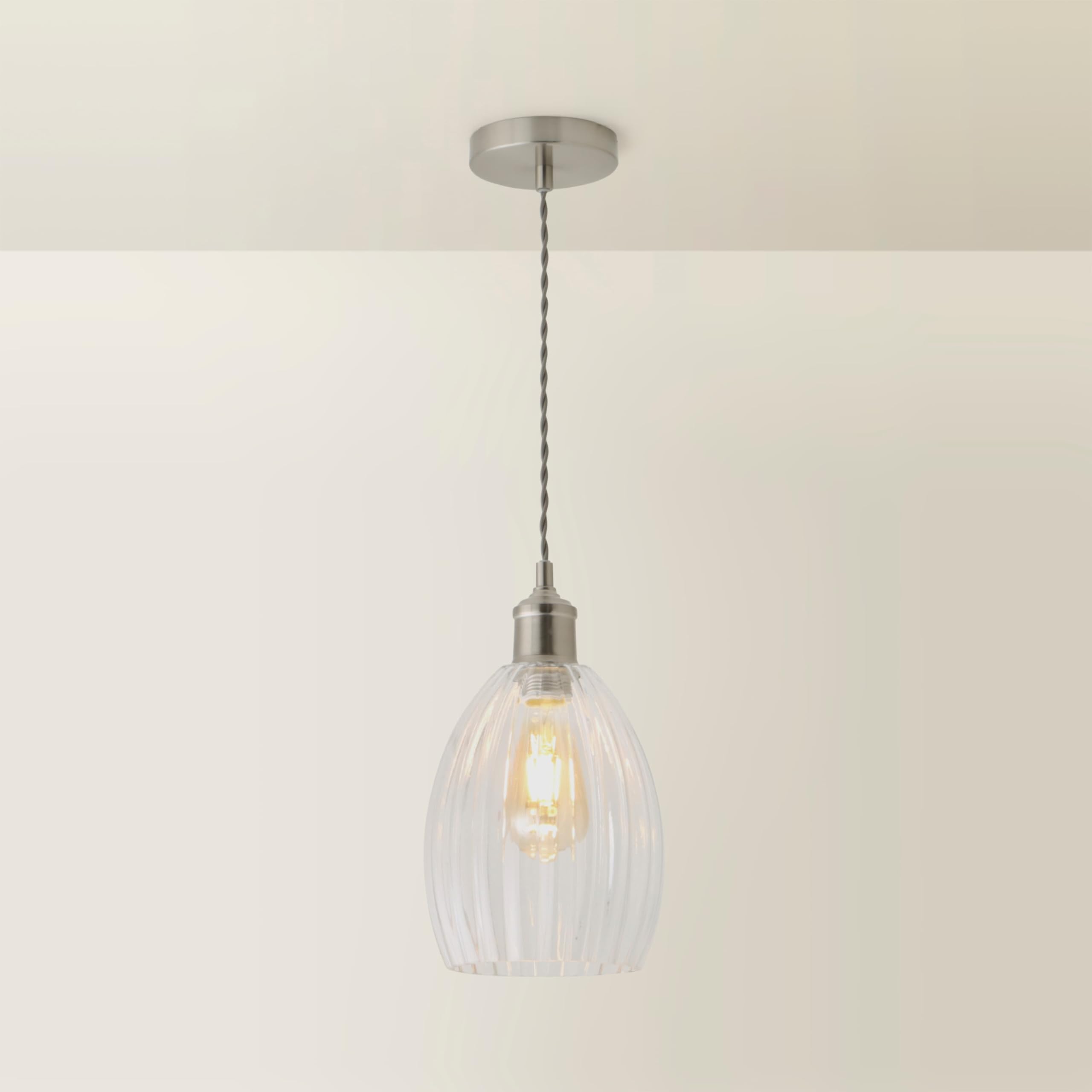 ValueLights | Cheltenham Brushed Chrome Clear Ribbed Glass Dome Pendant Ceiling Light | Ceiling Lights, Home Décor & Improvement Essential | Mains Wired