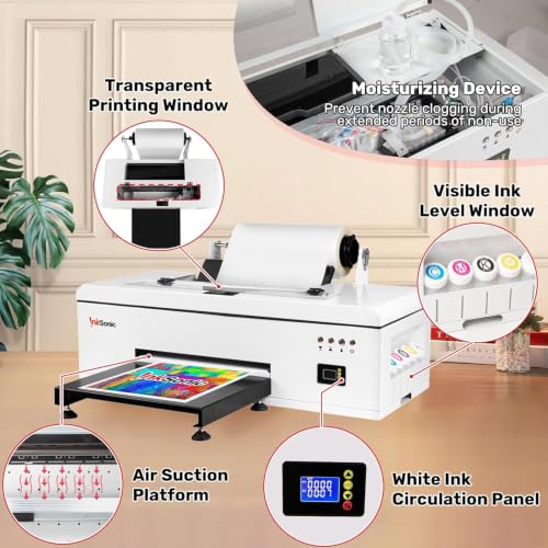 Image of InkSonic A3 R1390 DTF Printer, Tshirt Printing Machine with Oven Bundle, 13 inch Print Width Apparel Printer with White Ink Circulation & Auto Clean, 2026 RIP Software with 24 /7 Support for Smal Business
