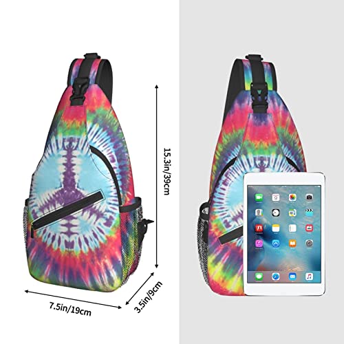 Tie Dye Peace Sign Rainbow Sling Bag Crossbody Travel Hiking Chest Backpack Shoulder Daypack For Women Men #TOP2