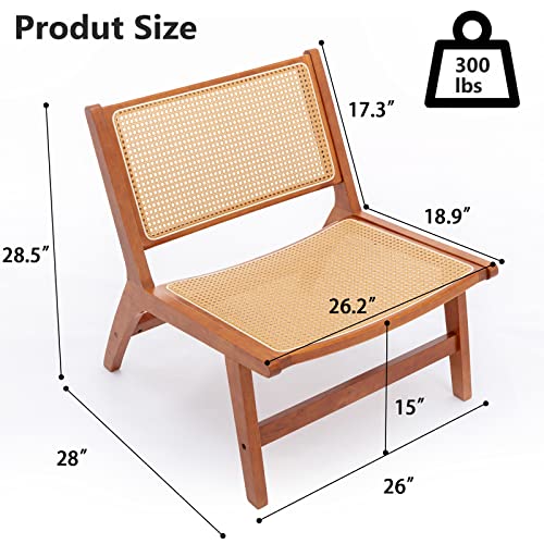Anj Leather Accent Chair, Mid Century Modern Rattan Lounge Chair With High Back And Wood Frames, Boho Accent Chairs For Living Room Bedroom Balcony Patio #TOP1
