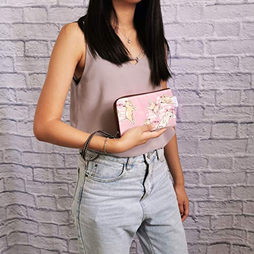 Image of Taianda Women Phone Wristlet Wallet Pouch, Dual Slots (Dreaming Cat Pink)