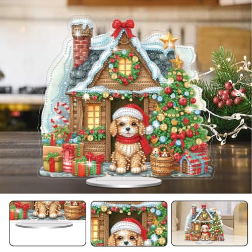 Starnearby DIY Diamond Painting Weihnachten Tisch Deko, 5D Diamant Painting Weihnachten Neu, Diamond Painting Winter Stehend Kunst Set für Anfänger Hausgeschenk Deko (Hundehütte)
