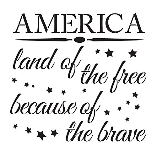 America - Land of The Free Stencil by StudioR12 | Patriotic Word Art - Reusable Mylar Template | Painting, Chalk, Mixed Media | Use for Crafting, DIY Home Decor- STCL1233 Select Size (9" x 9")