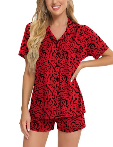 Image of SWOMOG Womens Button Down Pajamas Set Short Sleeve Sleepwear Bride Soft Pj Lounge Sets XS-3XL