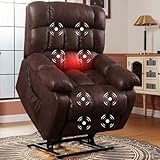 FLEXISPOT XL51 Dual OKIN Motor Power Lift Recliner Chair for Elderly, Lay Flat Sleeper Recliner with Massage & Heat, USB Ports, Faux Leather Reclining Sofa for Living Room Bedroom(Extra Large, Brown)