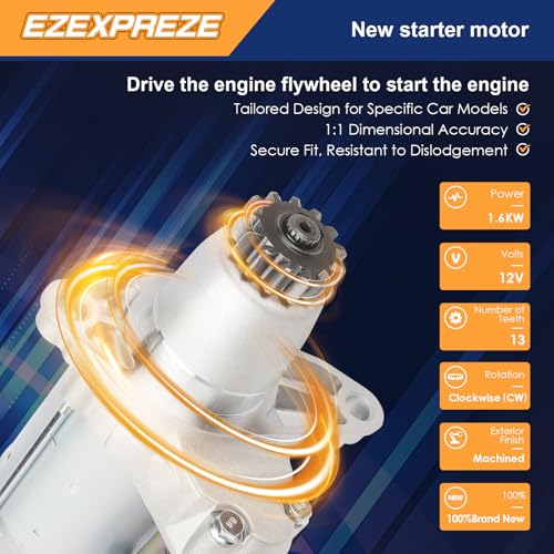 Image of 17825N Ezexpreze Starter Motor Compatible with Lexus 07-18 ES350 07-15 RX350,Toyota 07-17 Camry,08-16 Highlander,06-12 RAV4,07-16 Sienna,09-16 Venza 3.5L V6 1.6kw 13-Teeth CCW Replace# 428000-0700