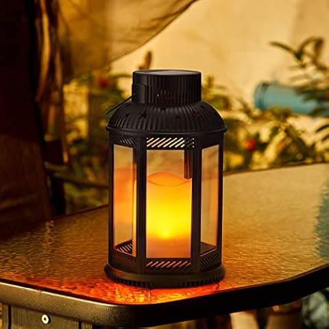 Solar Lantern, OxyLED Solar Lanterns for The Garden Flickering Candle Lantern Hanging Garden Lanterns IP44 Waterproof LED Black Garden Ornaments Outdoor for Patio Tree Table Fence Outside Warmwhite Cover