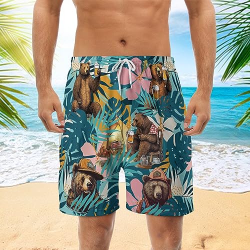 Camping Bus Mens Hawaiian Sport Shorts - Cool Hawaiian Shorts for Men - Casual Drawstring Beachwear Shorts Series 262