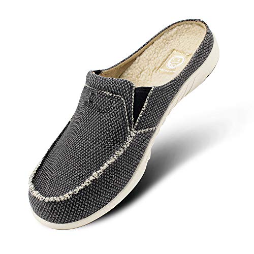 Mens Slippers with Arch Support, Canvas House Slipper for Men with Cozy Fuzzy