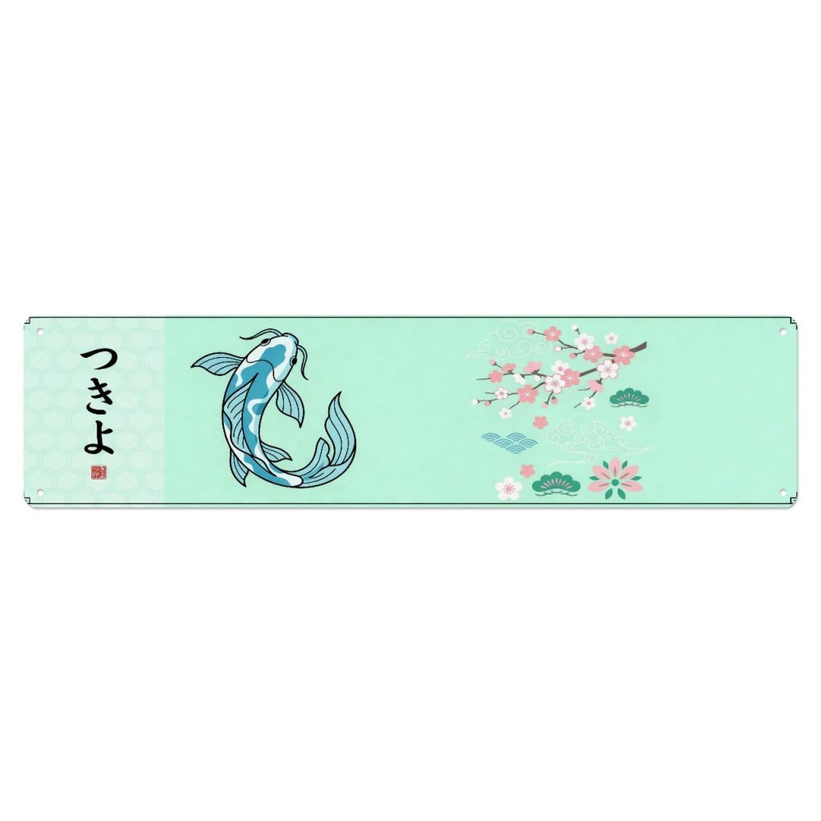 Fqcyn Style Metal Tin Sign Vintage Koi Fish Japanese Azure Blossom