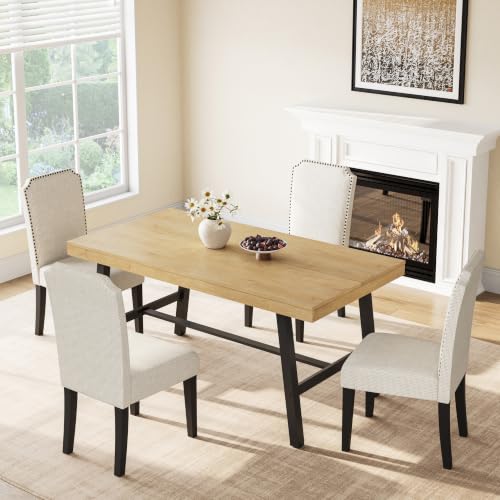 Image of GarveeHome Industrial Dining Table for 2-4, 55 inch Heavy Duty Rectangular Kitchen Table with 2 inchx2 inch Metal Legs, Small Space Dining Table for Kitchen, Dining Room (Natural, 55 inch Non-extendable)