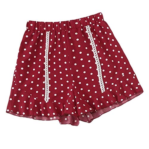 Short de praia feminino de verão com cintura elástica e bolinhas da KLJR, Vermelho, X-Small