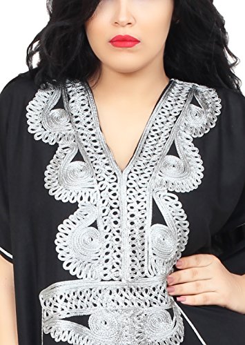 Moroccan Caftan Handmade Cotton Hand Embroidery Fits Small To Large Soft Black4