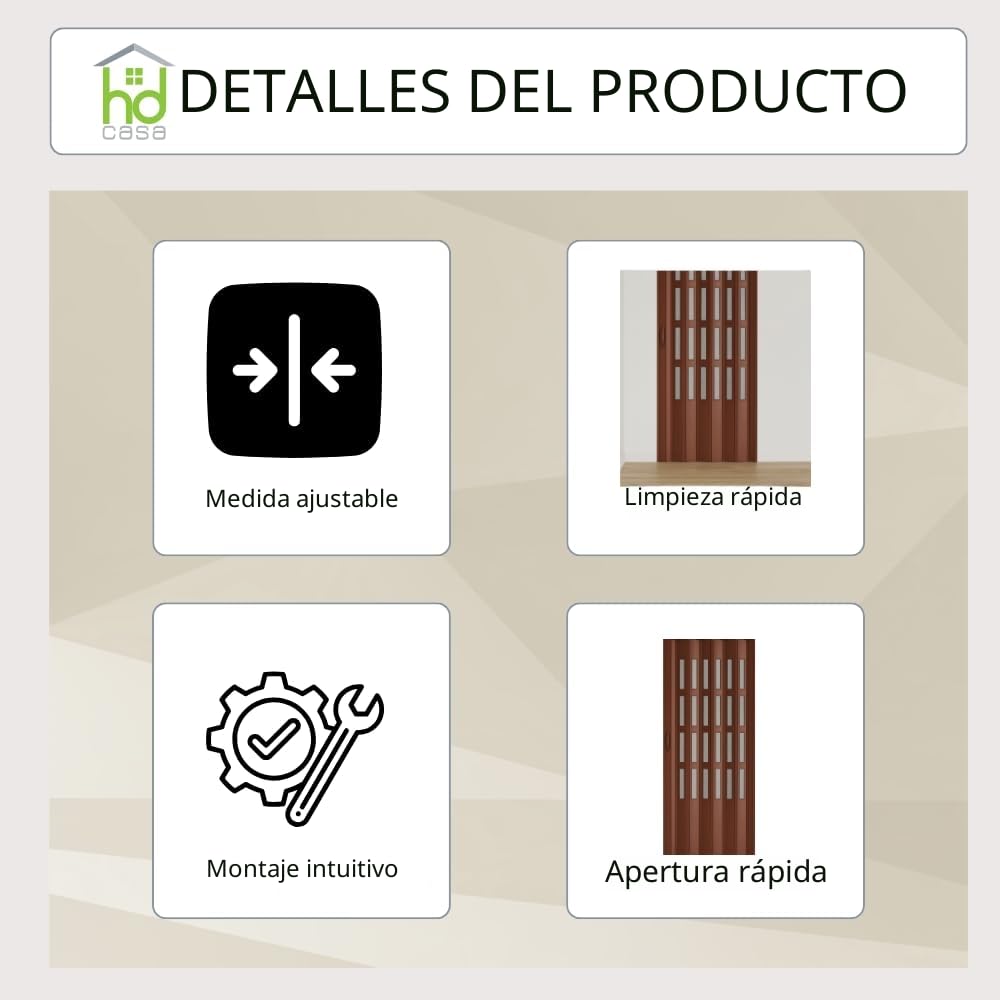 HDcasa Puerta plegable Extra Standard, PVC con cristal transparente, reversible y regulable en altura longitud, para montaje propio, fabricada Italia, decoración del hogar, nogal 82x210 cm