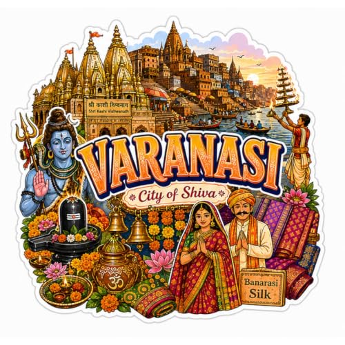 Image of Zesta Wooden Fridge Magnets Set | Refrigerator Decor Magnets for Kitchen | India Souvenir Fridge Magnet Collection | Wooden Magnet for Fridge Door Decoration (Varanasi)