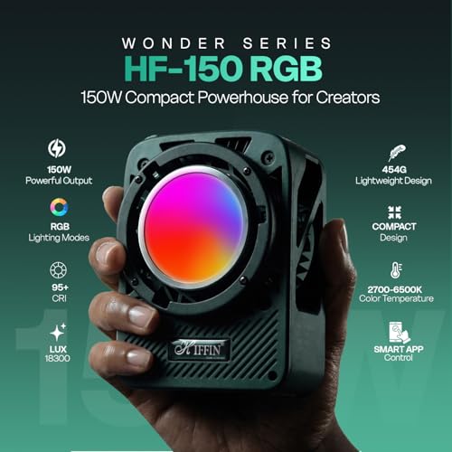 Image of HIFFIN HF-150 RGB Wonder Series LED Video Light 150W with Cooling Fan | Bi-Color 2700K-6500K | 18300 Lumens High Output | CRI 95+ | 1%-100% Dimmable Studio Light for Photography & Videography