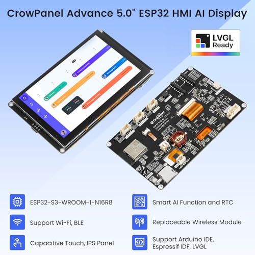 Image of ELECROW ESP32 Display 800x480, 5 inch HMI Advanced ESP32 IPS Touch Display, Support AI Speech Interaction, 32-Bit LX7 Dual-Core Processor, Up to 240MHz, Compatible with Arduino, ESP-IDF and LVGL