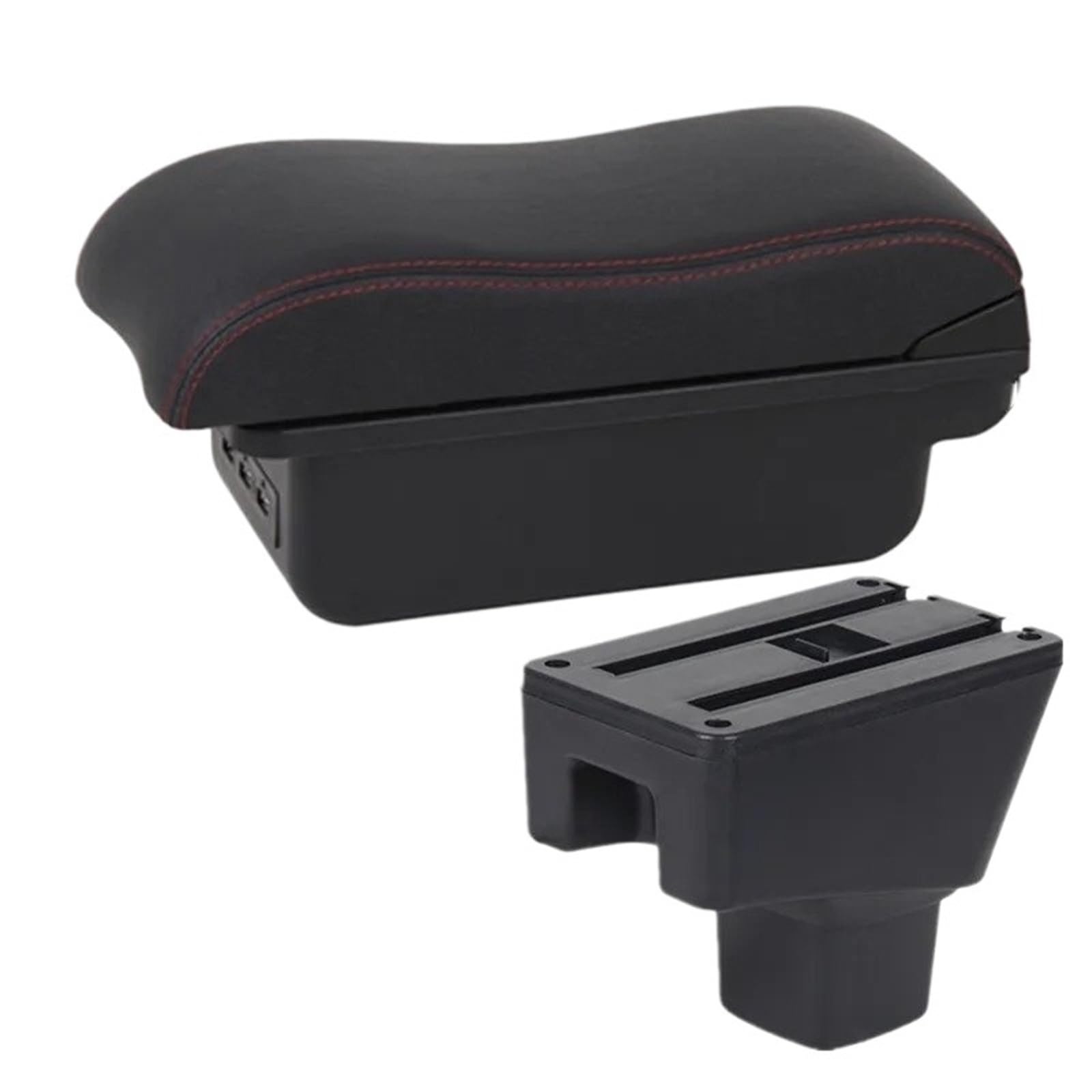 NOKRGQW Car Armrest Box For SUZUKI For SX4 Car Armrest Curved Surface Leather Storage Box Dedicated Retrofit Accessories(B1 red line 3USB)