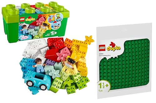 Lego DUPLO 2er Set: Steinebox (10913) + Grüne Bauplatte (10460) - Bausteine Bundle für Kinder ab 18 Monaten