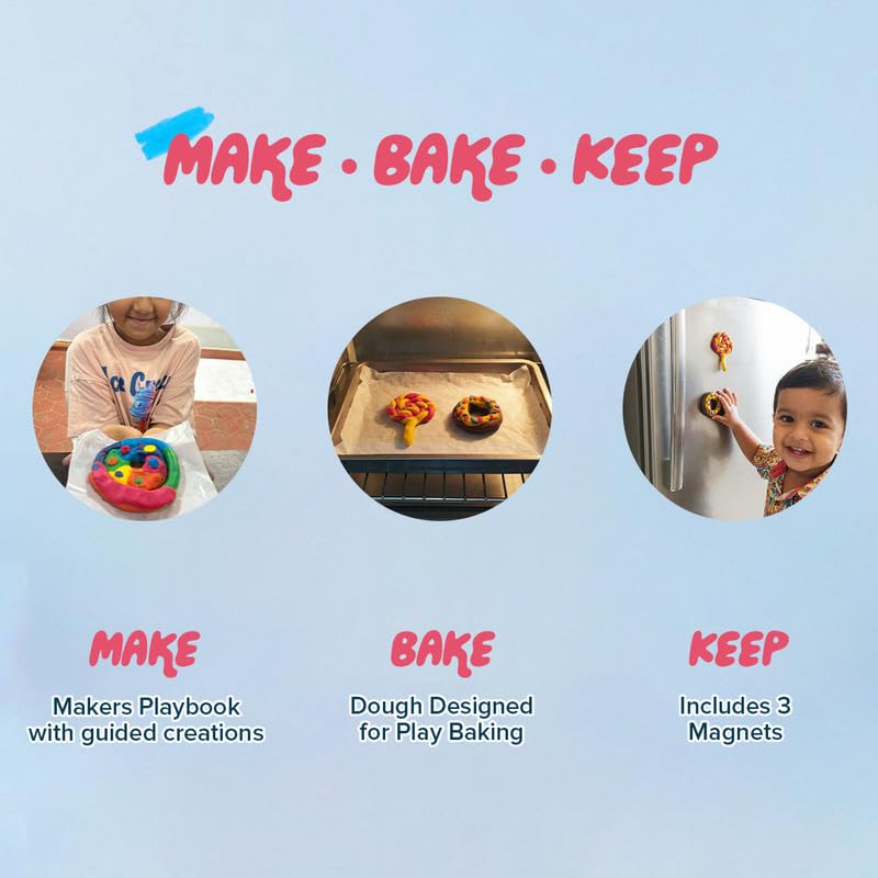 Image of dabble mini's Dessert Party - Pretend Playdough Set | Non-Toxic | Taste-Safe | Gluten-Free Bakedough | 100% Natural | Art & Craft Kit | DIY Fridge Magnet | Return Gift for Boys & Girls 3+ Years