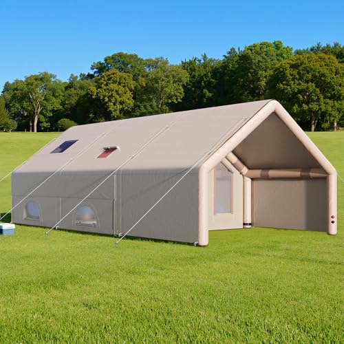 Specraft Inflatable Tent for Camping, Large Blow Up Tent 10-15 Person with Easy Setup Pump, Skylight, Stove Jack, Doors, Waterproof Oxford Outdoor Cabin, Ideal for Family, Emergency Shelter, Glamping
