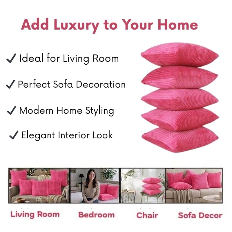 Image of RD TREND Cushion Cover Set of 5, Decorative Sofa Living Room Home Square Cushion Covers 24 Inch x 24 Inch, Aesthetic Corduroy Striped Double Sided (Salmon,Pack of 5)