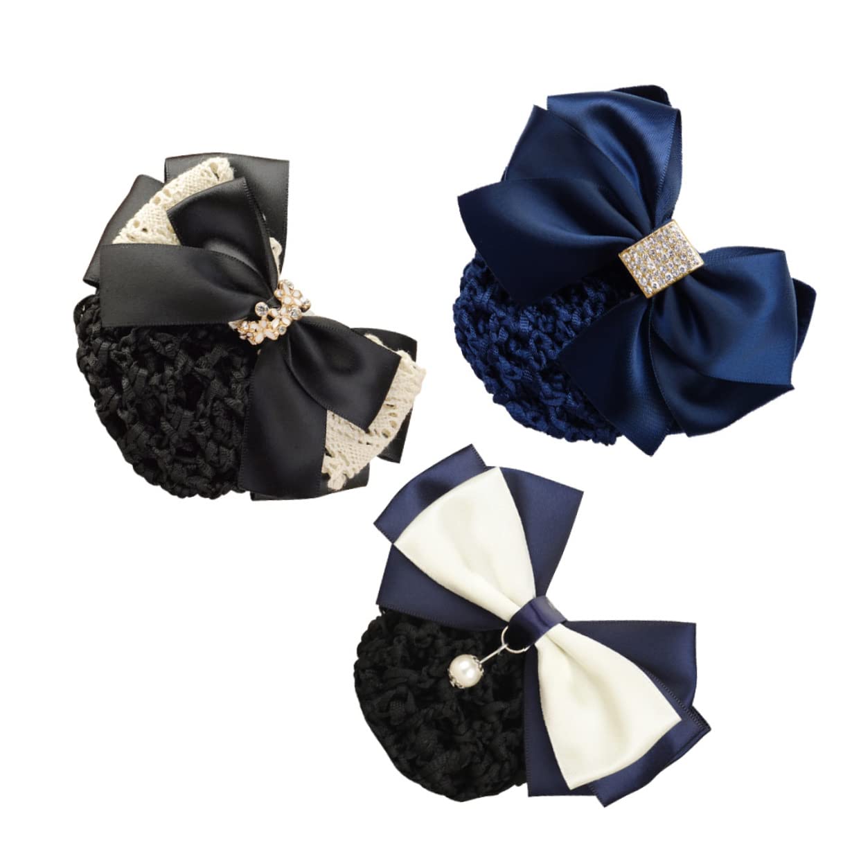 FRCOLOR 9pezzi Fermaglio Per Rete Con Fiocco Di Elastico Per Donne Per Ufficio e Occasioni Speciali Pizzo Con Perle Blu Con Strass