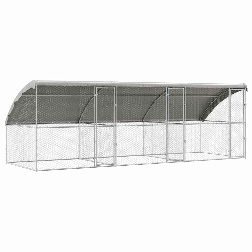 Set di 3 gabbie per cani, colore argento, 600 x 200 x 200 cm | Ampio recinto da giardino con tettuccio protettivo e sistema di bloccaggio per esterni.