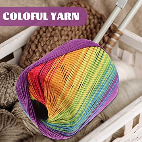 SEWACC 1roll Rainbow Gradient Cotton Yarn for DIY Hand Knitting Soft Crochet Yarn Material for Scarves Hats Shawls Sweaters and Blankets - Image 2