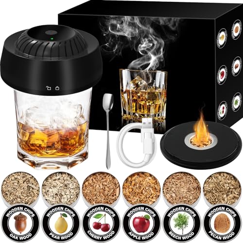 Electric Whiskey Smoker Kit No Butane Needed Electric Cocktail Smoker Infuser Kit with 6 Wood Chips Flavors Birthday Gifts for Men Dad Husband