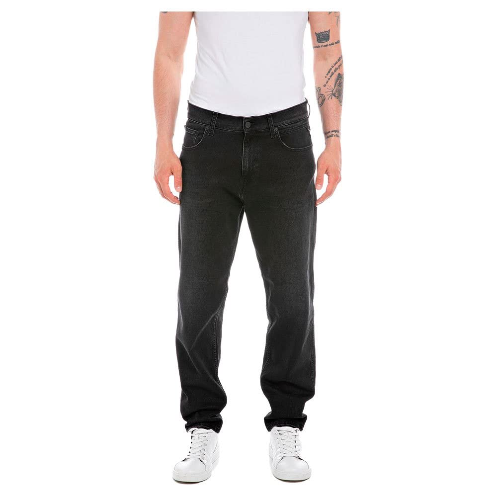 REPLAY Herren Jeans Sandot Tapered-Fit, Black 098-2 (Schwarz), 33W / 34L