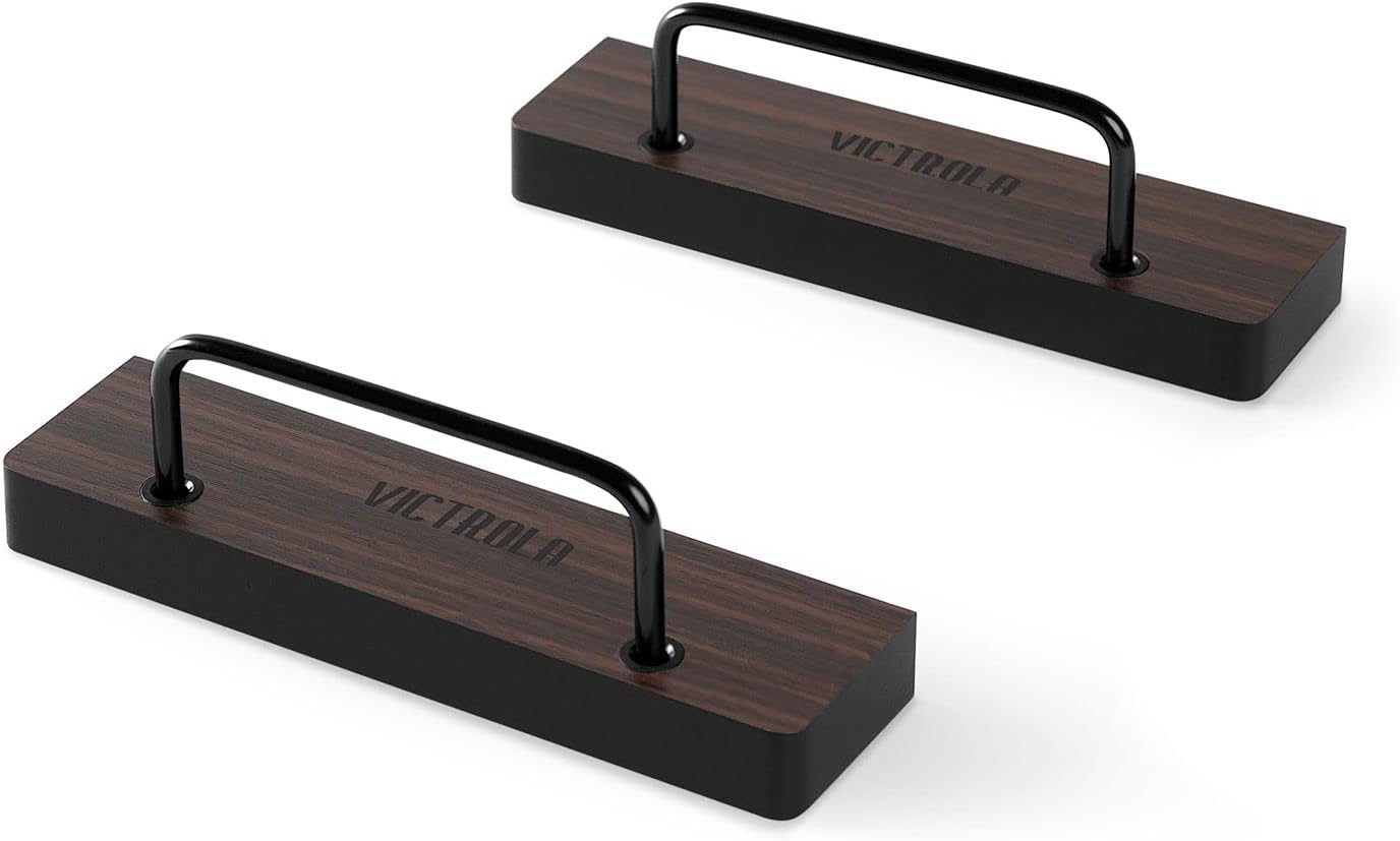 Victrola 'The Shelves' - Vinyl Records and Album Art Holder (Set of 2), Espresso Wood Finish with Smart Black Metal Accents, Elegant and Stylist Looks, Wall Mountable, Single Shelf Holds 1 Record Art