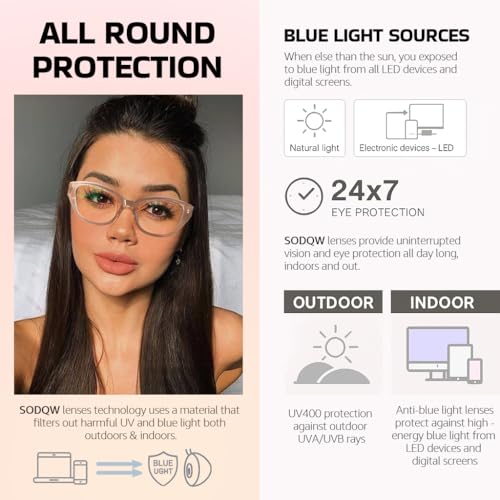 Image of SODQW Trendy Blue Light Blocking Glasses for Women Square Frame Reduce Eyestrain Computer Glasses